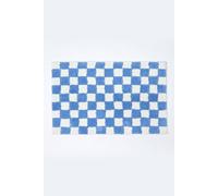 HOMESCAPES Super Absorbent Soft 100% Cotton ‘Brighton’ Blue and White Bathmat with Checkerboard Geometric Pattern and Non Slip Latex Backing, 50 x 80 cm Large Shower Mat Washable