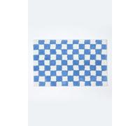 HOMESCAPES Super Absorbent Soft 100% Cotton ‘Brighton’ Blue and White Bathmat with Checkerboard Geometric Pattern and Non Slip Latex Backing, 50 x 80 cm Large Shower Mat Washable