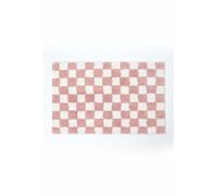 HOMESCAPES Super Absorbent Soft 100% Cotton ‘Brighton’ Blush Pink and White Bathmat with Checkerboard Geometric Pattern and Non Slip Latex Backing, 50 x 80 cm Large Shower Mat Washable