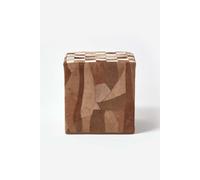 Check Cube Pouffe Leather and Suede 36 x 36 x 38 cm Homescapes Brown One Size