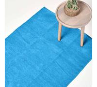 Homescapes Chenille Plain Cotton Extra Large Rug Blue, 110 X 170 Cm