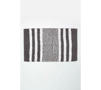 HOMESCAPES Striped Cotton Bath Mat White and Charcoal Grey Super Absorbent and Soft Non-Slip 50 x 80 cm Large and Thick Bathmat