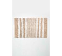HOMESCAPES Striped Cotton Bath Mat White and Beige Super Absorbent and Soft Non-Slip 50 x 80 cm Large and Thick Bathmat