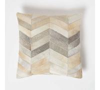 Homescapes Chevron Cream & Grey Leather Cushion 45 X 45 Cm