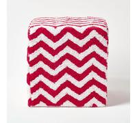 (Red & White) Chevron Cube Pouffe Tufted Cotton 36 x 36 x 38 cm