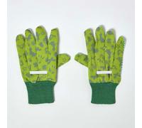 HOMESCAPES Kids Gardening Gloves, Vibrant Green Plants & Cute Animals, Superior Grip & Non-Slip Safety Hand Protection for Children, Durable Cotton for Garden Work or Crafts, 19.7 x 11cm