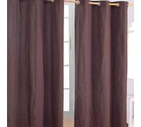 HOMESCAPES Chocolate Brown Eyelet Curtain Pair 137cm (54") Wide x 182cm (72") Drop Plain Heavy Unlined Curtains