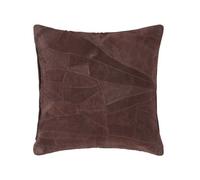 Homescapes Real Leather Chocolate Brown Cushion with Feather Insert - 45 x 45 cm Square - Recycled Leather Suede Sofa Cushion with Patchwork Pattern
