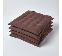 Homescapes Chocolate Brown Seat Pads Or Cotton Chair Cushions 40X40 Cm, Set Of 4 Plain Chair Pads For Dining, Kitchen Or Outdoor