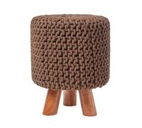 Homescapes Chocolate Brown Tall Cotton Knitted Footstool On Legs