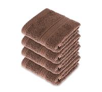 HOMESCAPES Chocolate Brown Turkish Cotton Set of 4 Face Cloths Flannel Super Soft Thick & Absorbent 500 GSM Towel Heavy Weight for everyday Luxury