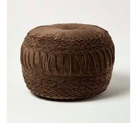 Homescapes Chocolate Brown Velvet Pouffe, Sofia Pleated Ottoman Footstool, Soft Round Velvet Seat For Living Room Or Bedroom