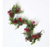 HOMESCAPES Christmas Artificial Garlands for Home Decoration, Realistic Faux Woodland & Eucalyptus Flower Garland, Xmas Fake Greenery Foliage, Plastic Floral Arrangements Indoor Home Party Decor