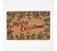 HOMESCAPES Christmas Coir Doormats, Xmas Door Mats Outdoor, Non Slip PVC Backing, Durable Heavy Duty Dirt-Trapper, Welcome Mat Indoor Outdoors Use for Home Front Entryways & Entrances, Berries & Pine