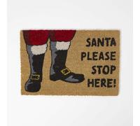 HOMESCAPES Christmas Door Mat 60 x 40 cm “Santa Stop Here” Coir Doormat with Non-Slip Rubber Back for Indoor & Outdoor Use Decorative Patterned Festive Mat