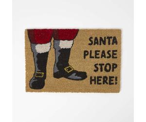 HOMESCAPES Christmas Door Mat 60 x 40 cm “Santa Stop Here” Coir Doormat with Non-Slip Rubber Back for Indoor & Outdoor Use Decorative Patterned Festive Mat