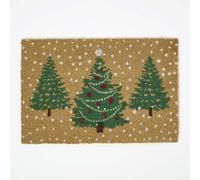 HOMESCAPES Christmas Door Mat, Xmas Pine Trees in Snowfall Coir Door Mats, Non-slip PVC Backing, Durable Heavy Duty Dirt-Trapper Doormat Indoor Outdoor for Entryways, Front door & Entrances 60x40cm