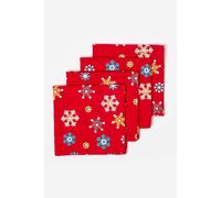 Homescapes Christmas Snowflake Cotton Fabric 4 Napkins Set In Red Red One Size