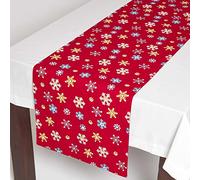 Homescapes - Christmas - Table Runner - Red Snowflake - X Mas Design - 18 x 72 Inch - 100% Cotton - White Green and Red Colour - Washable at Home