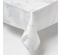 HOMESCAPES Christmas Tablecloth, Rectangular Cotton Xmas Table Cloth, Handcrafted & Durable Festive Dining Table Cover with Hem Stitch, Hypoallergenic, Washable, Sparkling Silver Stag -137x274cm