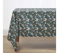 HOMESCAPES Christmas Tablecloth, Rectangular Cotton Xmas Table Cloth, Handcrafted & Durable Festive Dining Table Cover with Hem Stitch, Hypoallergenic, Washable, Green Floral Festive Forest -137x229cm