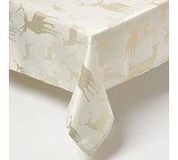 HOMESCAPES Christmas Tablecloth, Rectangular Cotton Xmas Table Cloth, Handcrafted & Durable Festive Dining Table Cover with Hem Stitch, Hypoallergenic, Washable, Sparkling Gold Stag -137x228cm