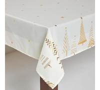 HOMESCAPES Christmas Tablecloth, Rectangular Cotton Xmas Table Cloth, Handcrafted & Durable Festive Dining Table Cover with Hem Stitch, Hypoallergenic, Washable, Sparkling Gold Tree -137x178cm