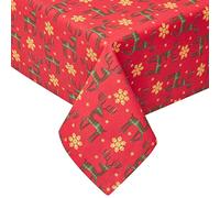 HOMESCAPES Christmas Tablecloth, Rectangular Cotton Xmas Table Cloth, Handcrafted & Durable Festive Dining Table Cover with Hem Stitch, Hypoallergenic, Washable, Red Reindeer - 178 x 305cm