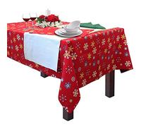 HOMESCAPES Christmas Tablecloth, Rectangular Cotton Xmas Table Cloth, Handcrafted & Durable Festive Snowflake Dining Table Cover with Hem Stitch, Hypoallergenic, Washable, Red White Yellow - 137x229cm
