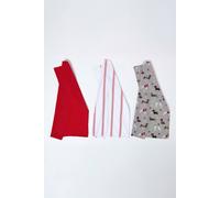 HOMESCAPES Set of 3 Christmas Tea Towels, Premium 100% Cotton Kitchen Dish Towels, Super Soft & Absorbent for Drying Cleaning Baking, Festive Red & White Christmas Dogs, Washable T Towels
