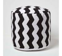 Homescapes Circular Cube Bean Footstool With Black And White Chevron Pattern