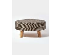Homescapes Black And Natural Circular Footstool With Diamond Pattern