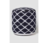 Homescapes Circular Ikat Round Footstool In Blue Blue