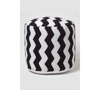 Homescapes Circular Cube Bean Footstool With Black And White Chevron Pattern