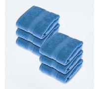 HOMESCAPES Cobalt Blue Turkish Cotton Set of 6 Face Cloths Flannel Super Soft Thick & Absorbent 500 GSM Towel Heavy Weight for everyday Luxury