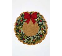 HOMESCAPES Christmas Door Mat, Festive Wreath Round Coir Door Mats, Non-slip PVC Backing, Durable Heavy Duty Dirt-Trapper Xmas Doormat Indoor Outdoor Use for Entryways, Front door & Entrances 50x50cm