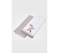 HOMESCAPES Grey Tea Towels 100% Cotton Set of 2 Waffle Teatowels Super Absorbent Lint Free Kitchen Towels with Embroidered “Cook” Chef Design, 40 x 60 cm