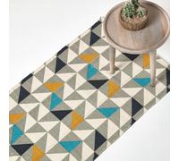 HOMESCAPES Copenhagen Blue, Yellow and Grey 100% Cotton Geometric Style Scandi Printed Rug - 66 x 200 cm