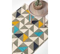 (160 x 230 cm) Copenhagen Blue, Yellow and Grey 100% Cotton Geometric Style Scandi Printed Rug