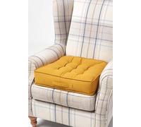 HOMESCAPES Mustard Armchair Booster Cushion Large Firm 50cm Square Seat Pad with Supportive 10 cm Thick Lift Soft Touch Cotton Dark Yellow Cushion For The Elderly, Post-Operative and Pregnancy