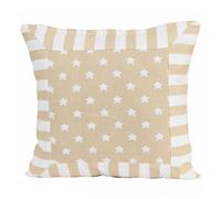 Homescapes Cotton Beige Stripe Border And Stars Cushion Cover, 60 X 60 Cm