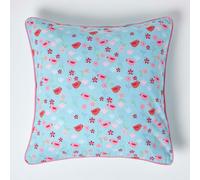 Homescapes Cotton Birds & Flower Cushion Cover in Blue | Size: 60 cm x 60 cm Homescapes Blue 60 cm x 60 cm