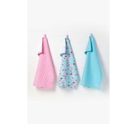 HOMESCAPES - Pure Cotton Tea Towels Set of Three - Birds and Flowers - Pink Blue - 50 x 70 cm - Fully Coordinated Washable Kitchen Linen