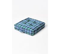 HOMESCAPES - Black Watch Tartan - 100% Cotton - Floor Cushion - Green Blue Black - 40 x 40 x 8 cm Square - Indoor - Garden - Dining Chair Booster - Seat Pad Cushion