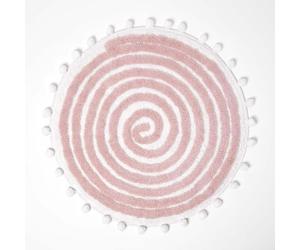 HOMESCAPES Cotton Blend Spiral Bath Mat Blush Pink Super Absorbent Tufted Round Bathmat with Pom Poms, 60 cm Round