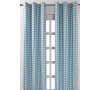 Homescapes 100% Cotton Blue Gingham Eyelet Curtains - 137 cm Wide x 182 cm Drop (54” x 72”) Block Check Pattern Country Style for Kitchen, Bedroom or Living Room