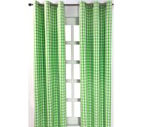 Cotton Block Check Gingham Eyelet Curtain Pair Homescapes Green 117cm width x 137cm drop