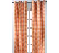 Homescapes Cotton Block Check Gingham Eyelet Curtain Pair In Orange Orange 140cm width x 183cm drop