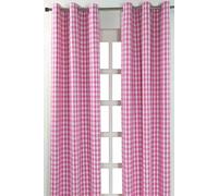 Homescapes Cotton Block Check Gingham Eyelet Curtain Pair In Pink Pink 117cm width x 137cm drop