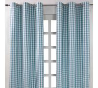 Homescapes Cotton Blue Block Check Gingham Eyelet Curtains 137 X 182 Cm